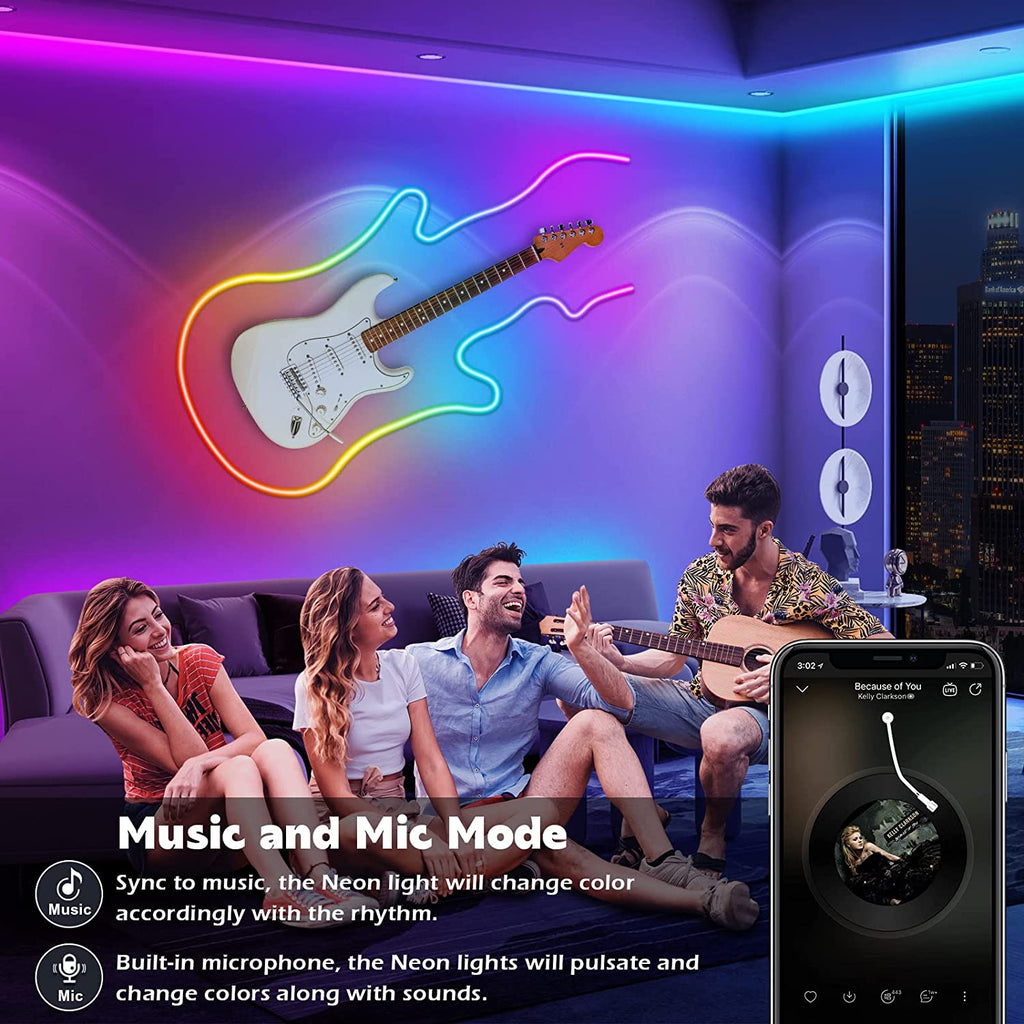 32.8Ft Neon Rope Lights,Flexible Led Rope Lights Control with App/Remote,Multiple Modes Ropelights,Ip65 Outdoor RGB Led Neon Lights Nonwater Resistant,Music Sync Gaming Led Neonlight Strip