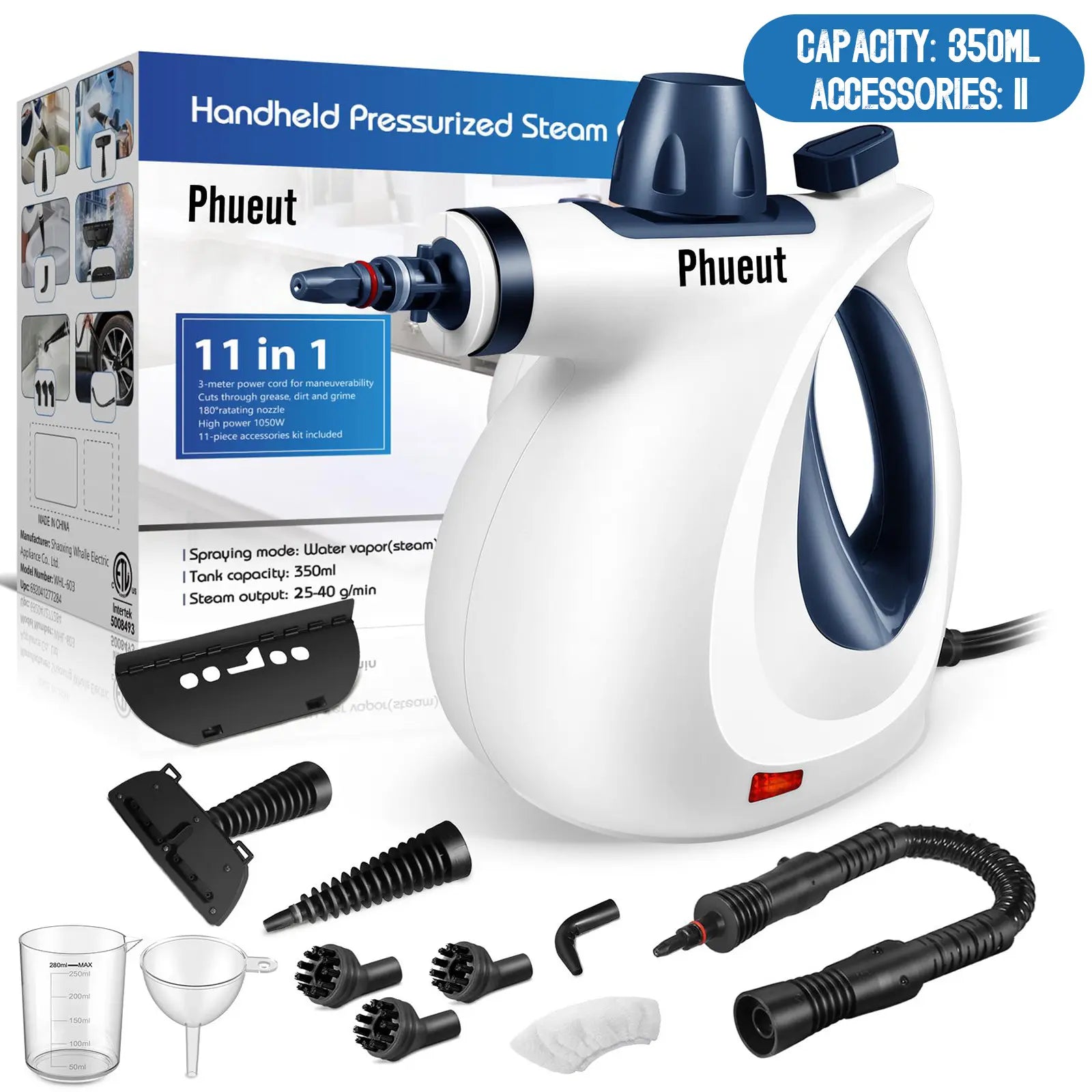 Phueut Pressurized Handheld Natural Steam Cleaner with 12 Replacement Parts - Handheld Steam Cleaning Tool for Home, Kitchen - Ideal Mother'S Day Gift Ideas for Mom, Mothers Day Gift Ideas, Home Accessories,Summerwins Summerwins