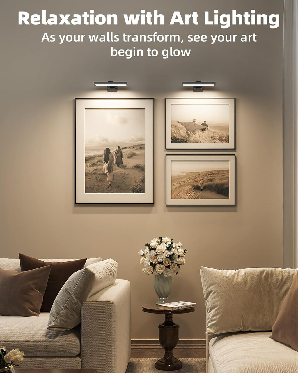 Picture Light for Wall, Rechargeable 2400Mah Battery Lights Wireless with IR Remote, 3 Color & Dimmable Magnetic 7.87'' LED Lights Display for Painting, Living Room, Gallery, Bedroom(Black-2P)