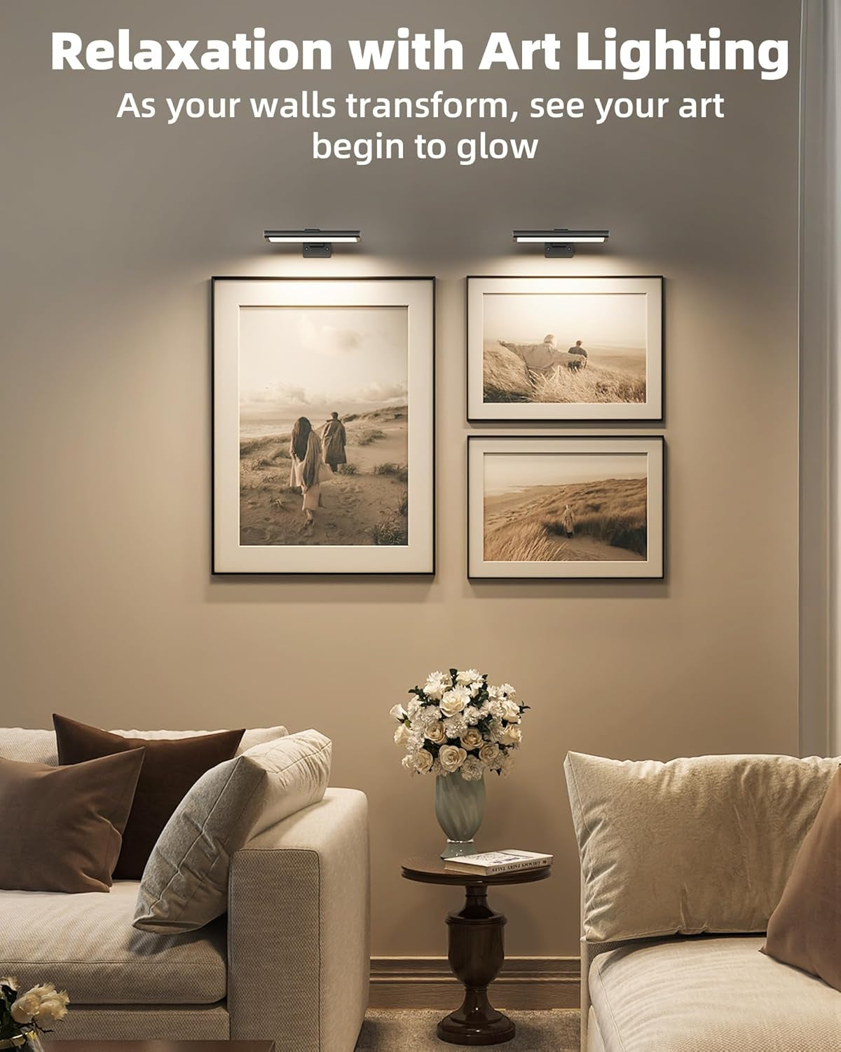 Picture Light for Wall, Rechargeable 2400Mah Battery Lights Wireless with IR Remote, 3 Color & Dimmable Magnetic 7.87'' LED Lights Display for Painting, Living Room, Gallery, Bedroom(Black-2P)