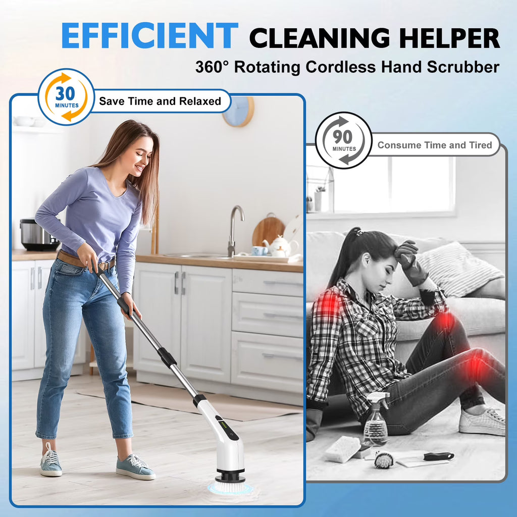 Electric Scrubber Cordless - Power Spin Scrubber for Bathroom, Shower & Tile Cleaning with 9 Brush Heads, Rechargeable - Grout, Floor, Sink Cleaner