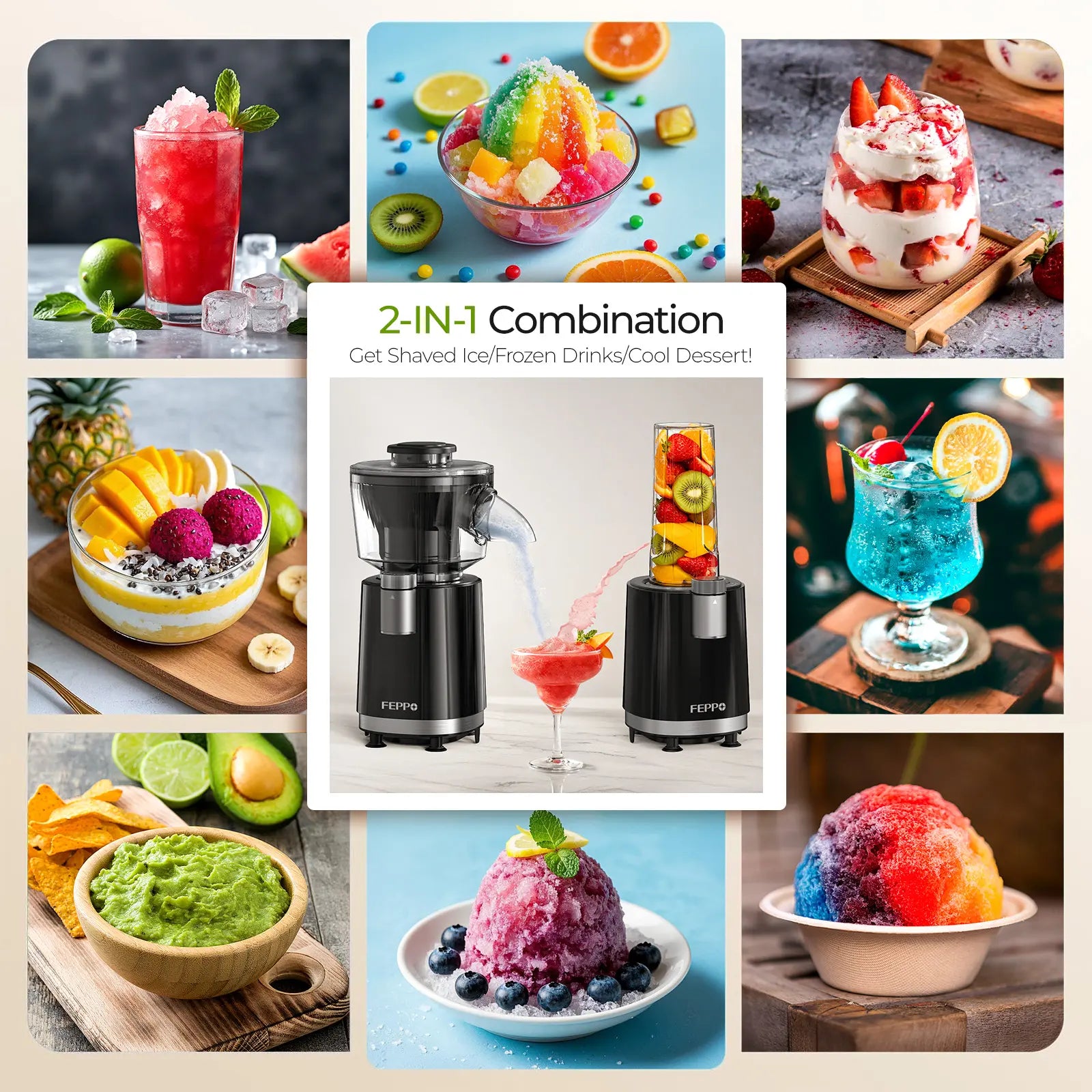 FEPPO Snow Cone Machine & Smoothie Blender 2 in 1, 700W Powerful Shaved Ice Machine Slushine Machine, Healthy Frozen Drink Maker with Stainless Steel Blade & Smoothie Recipe, for Home Kitchen Party Summerwins