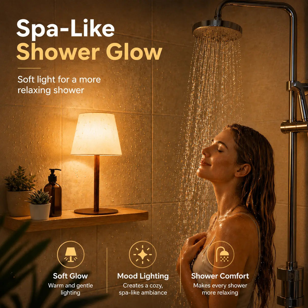 EZVALO Shower Lamp Waterproof, Cordless Table Lamp, 4500Mah Rechargeable Bathroom Lamp, 3 Color Temps Dimmable Touch Mood Light, Spa-Like Shower Light for Bedroom inside Shower Bathtub Patio Bathroom Decor Relaxing Cozy Experience