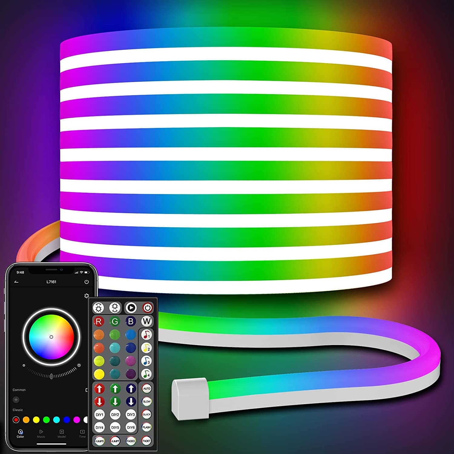 32.8Ft Neon Rope Lights,Flexible Led Rope Lights Control with App/Remote,Multiple Modes Ropelights,Ip65 Outdoor RGB Led Neon Lights Nonwater Resistant,Music Sync Gaming Led Neonlight Strip