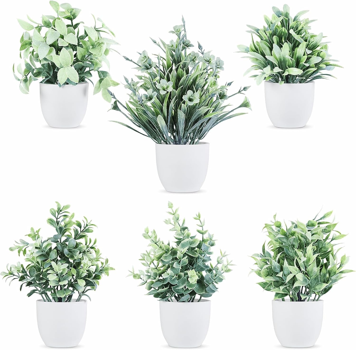 6Pcs Mini Fake Plants Office Decor for Women, Small Artificial Plants Home Spring Decor Living Room, Indoor Small Plant Potted Faux Greenery for Farmhouse Bathroom Decorations
