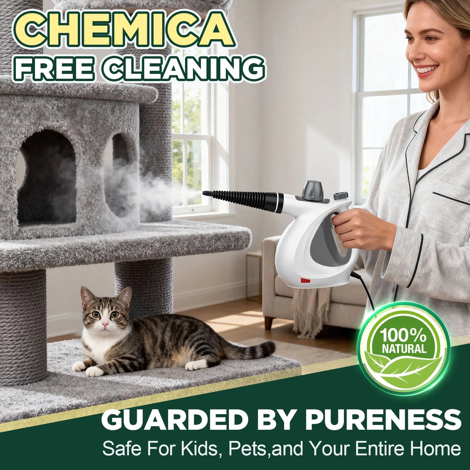 Phueut Pressurized Handheld Natural Steam Cleaner with 12 Replacement Parts - Handheld Steam Cleaning Tool for Home, Kitchen - Ideal Mother'S Day Gift Ideas for Mom, Mothers Day Gift Ideas, Home Accessories,Summerwins Summerwins