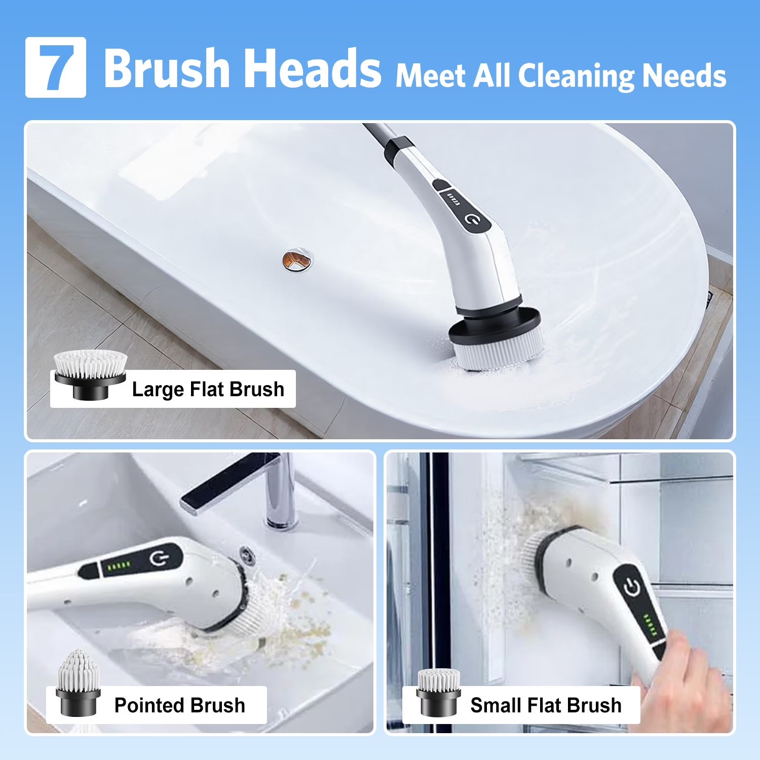 Electric Scrubber Cordless - Power Spin Scrubber for Bathroom, Shower & Tile Cleaning with 9 Brush Heads, Rechargeable - Grout, Floor, Sink Cleaner