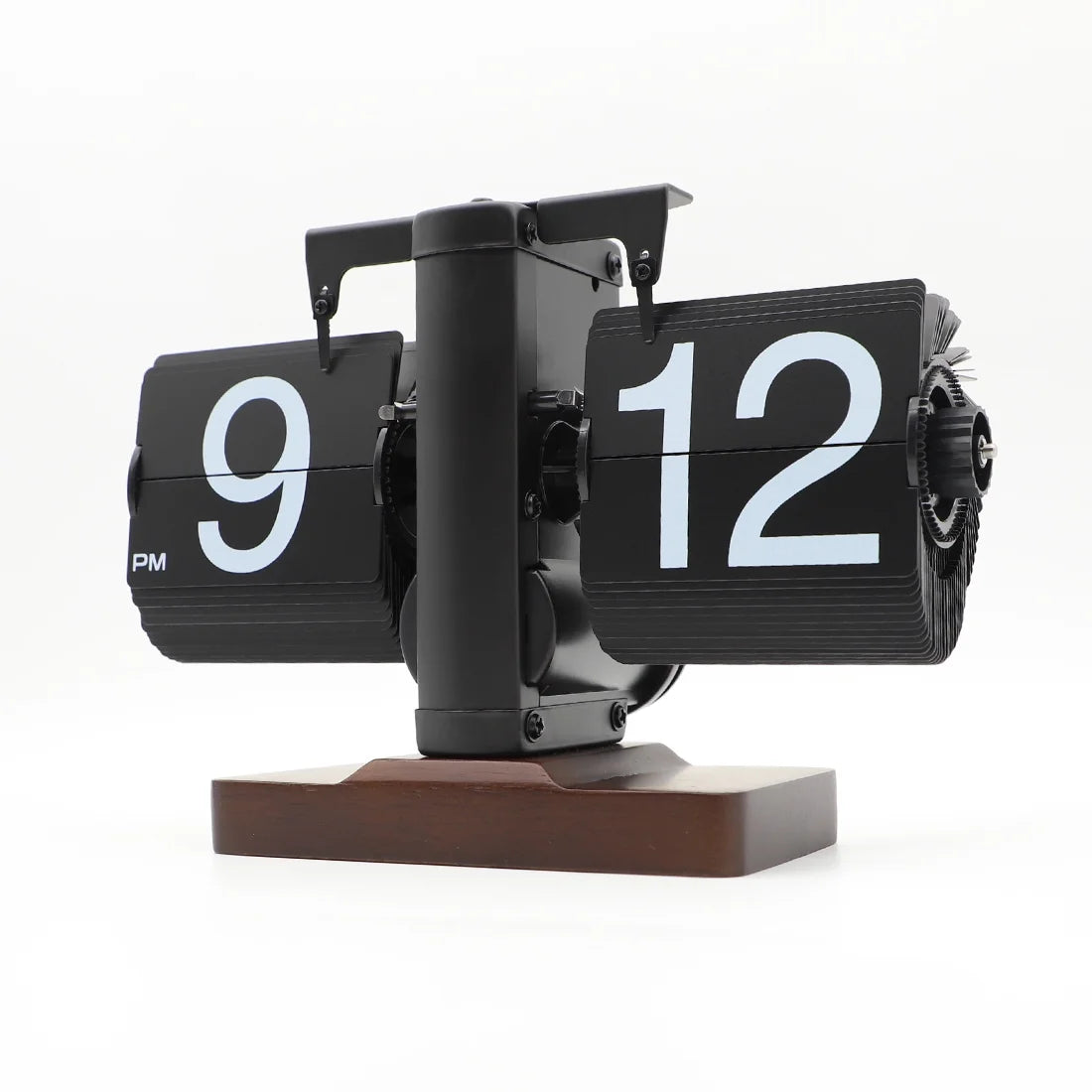 Retro Digital Flip Desk Clock, Vintage & Silent, Walnut Wood Base, Home/Office Decor(No Battery Included)-Black