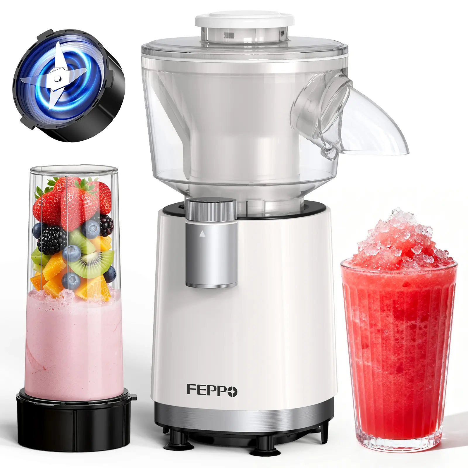 FEPPO Snow Cone Machine & Smoothie Blender 2 in 1, 700W Powerful Shaved Ice Machine Slushine Machine, Healthy Frozen Drink Maker with Stainless Steel Blade & Smoothie Recipe, for Home Kitchen Party Summerwins