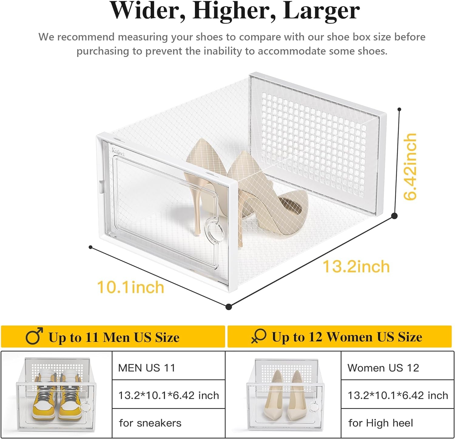 X-Large Shoe Storage Boxes Organizers Clear Plastic Stackable 12 Pack, Shoe Rack & Holder Substitute, Sneaker Containers, Toy Storage Organizer Bins for Entryway, Closet, under Bed, White