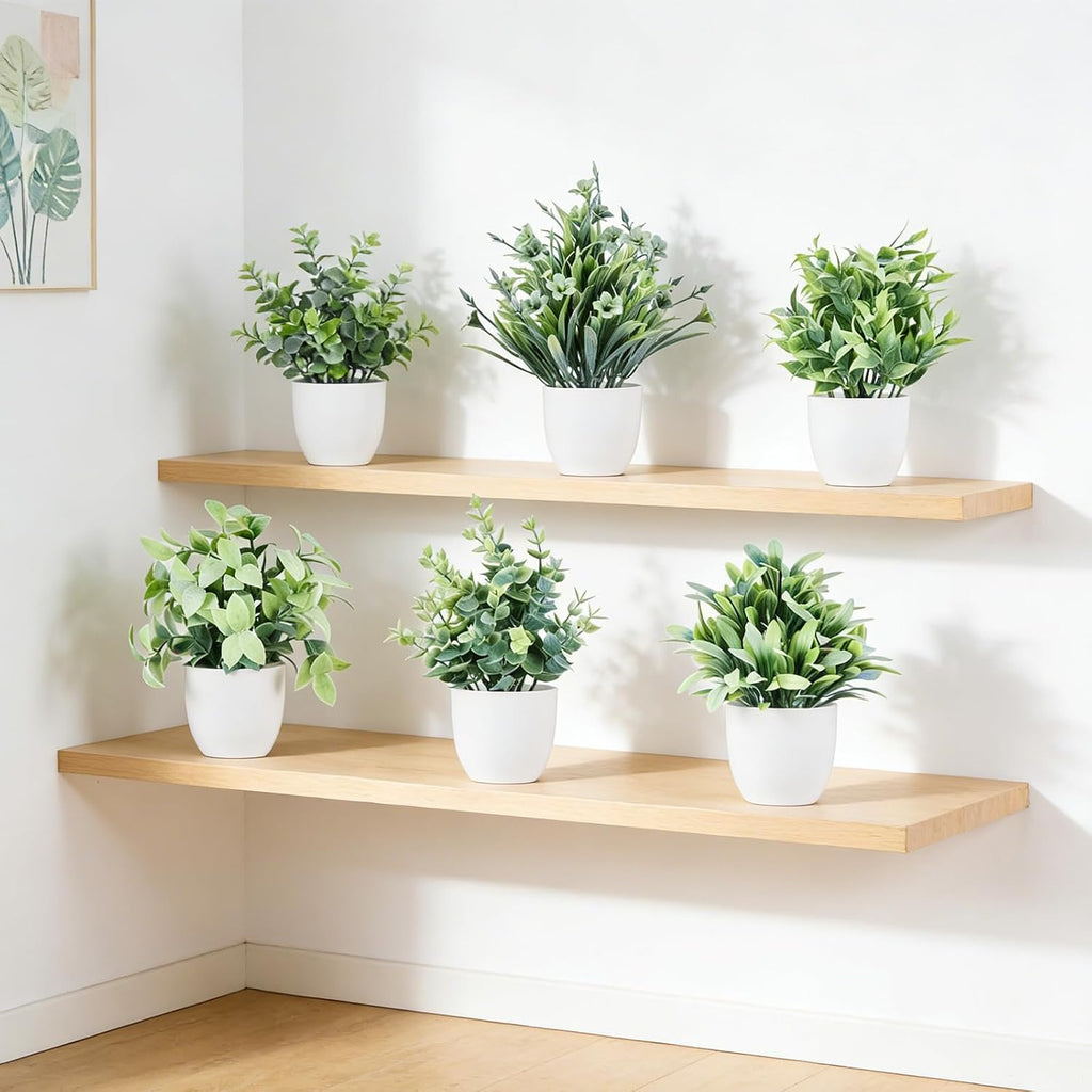 6Pcs Mini Fake Plants Office Decor for Women, Small Artificial Plants Home Spring Decor Living Room, Indoor Small Plant Potted Faux Greenery for Farmhouse Bathroom Decorations