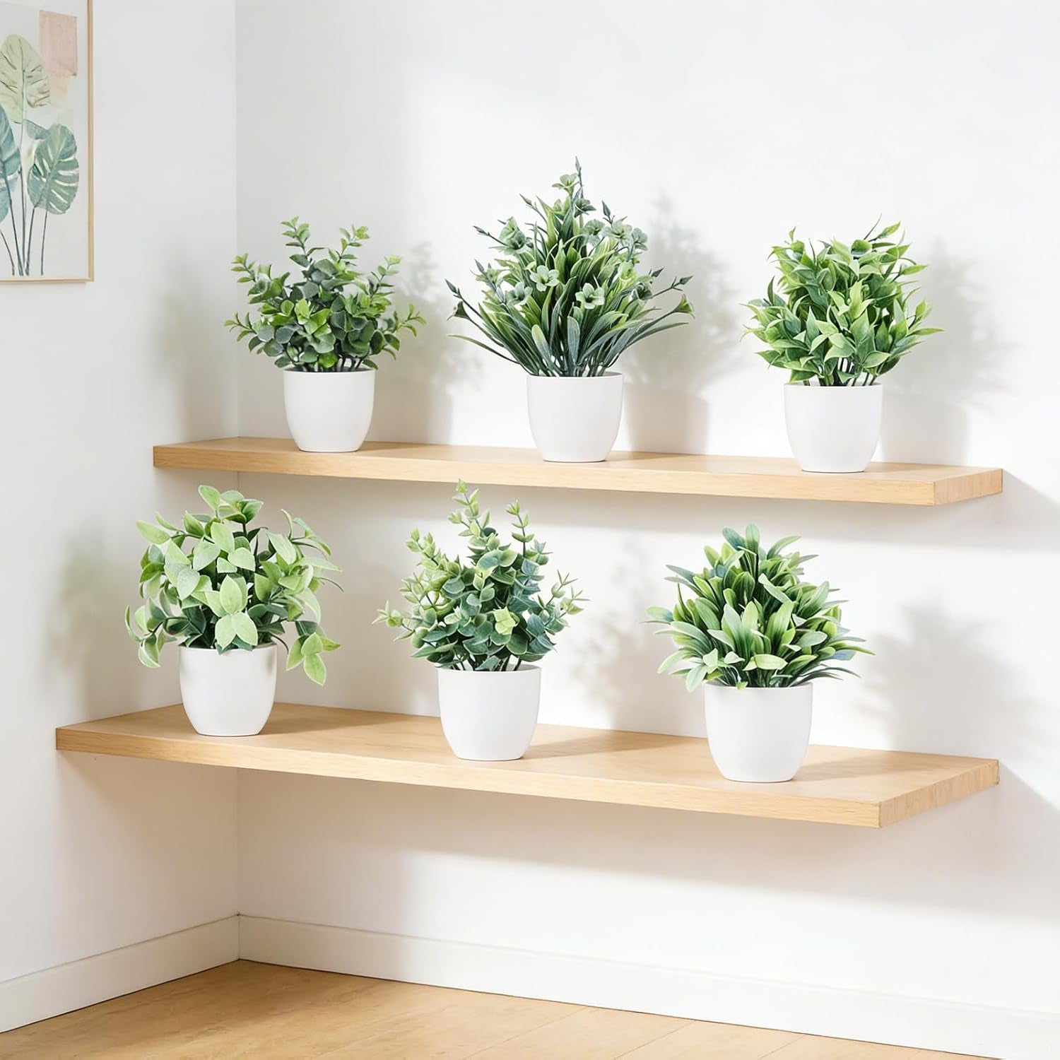 6Pcs Mini Fake Plants Office Decor for Women, Small Artificial Plants Home Spring Decor Living Room, Indoor Small Plant Potted Faux Greenery for Farmhouse Bathroom Decorations