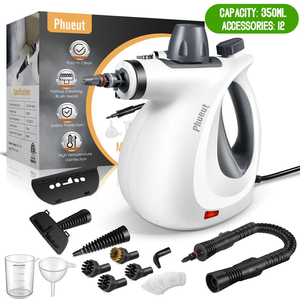 Phueut Pressurized Handheld Natural Steam Cleaner with 12 Replacement Parts - Handheld Steam Cleaning Tool for Home, Kitchen - Ideal Mother'S Day Gift Ideas for Mom, Mothers Day Gift Ideas, Home Accessories,Summerwins Summerwins