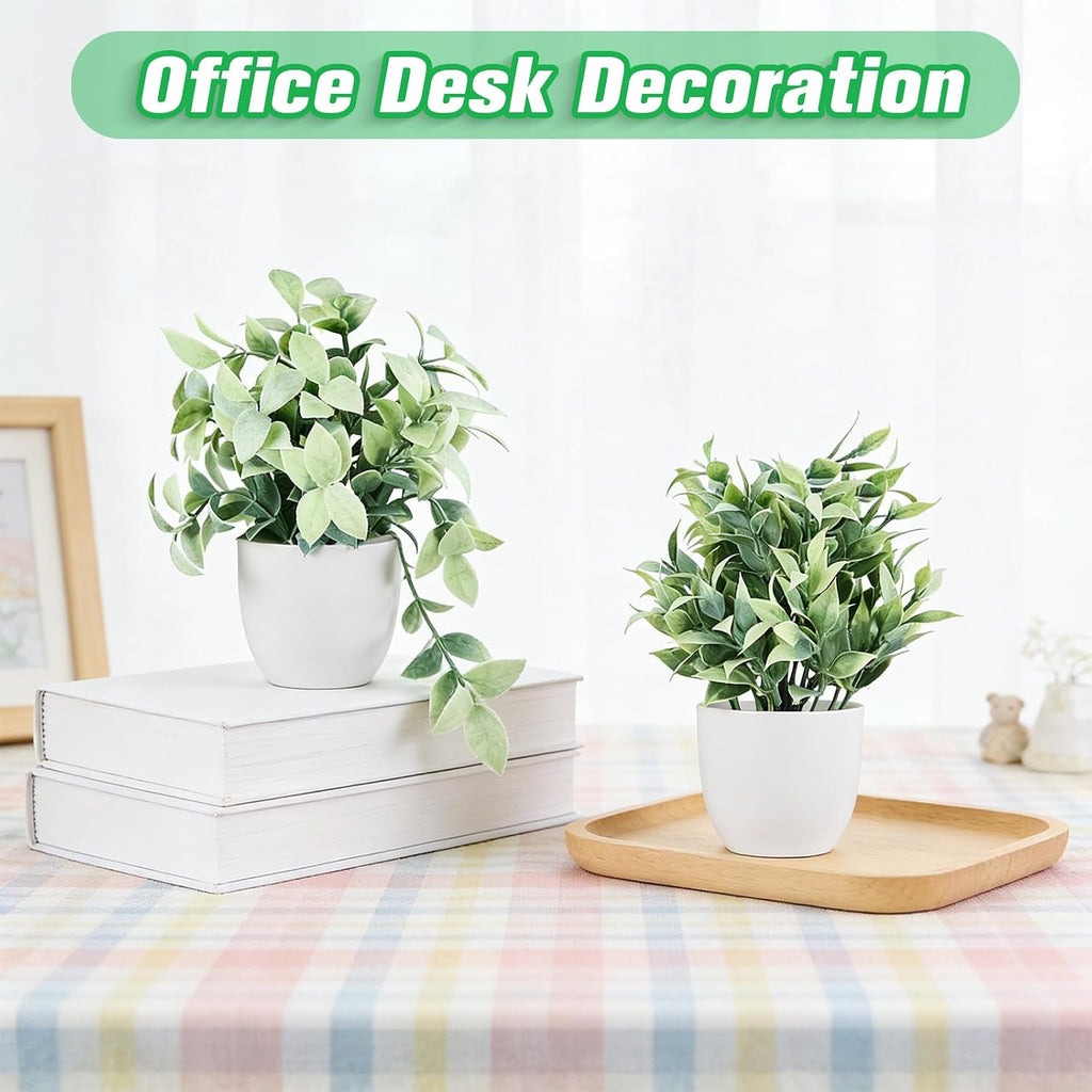 6Pcs Mini Fake Plants Office Decor for Women, Small Artificial Plants Home Spring Decor Living Room, Indoor Small Plant Potted Faux Greenery for Farmhouse Bathroom Decorations