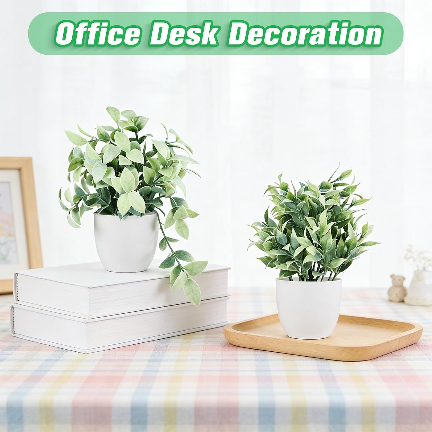 6Pcs Mini Fake Plants Office Decor for Women, Small Artificial Plants Home Spring Decor Living Room, Indoor Small Plant Potted Faux Greenery for Farmhouse Bathroom Decorations