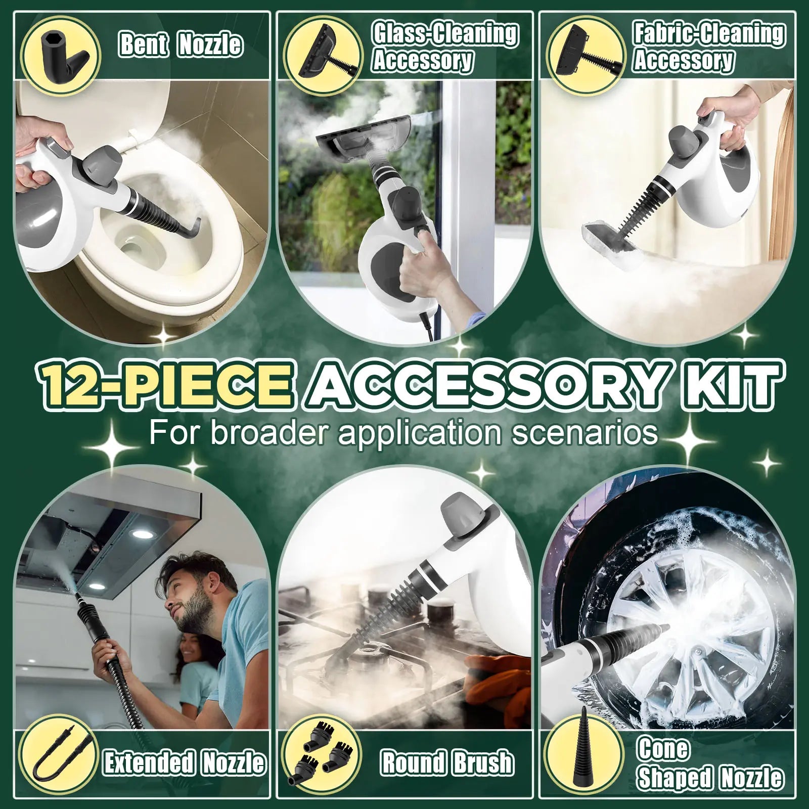 Phueut Pressurized Handheld Natural Steam Cleaner with 12 Replacement Parts - Handheld Steam Cleaning Tool for Home, Kitchen - Ideal Mother'S Day Gift Ideas for Mom, Mothers Day Gift Ideas, Home Accessories,Summerwins Summerwins