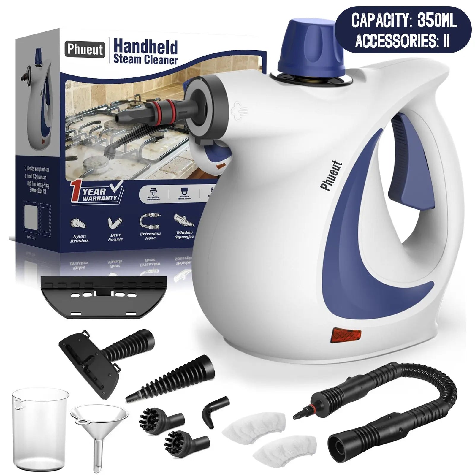 Phueut Pressurized Handheld Natural Steam Cleaner with 12 Replacement Parts - Handheld Steam Cleaning Tool for Home, Kitchen - Ideal Mother'S Day Gift Ideas for Mom, Mothers Day Gift Ideas, Home Accessories,Summerwins Summerwins