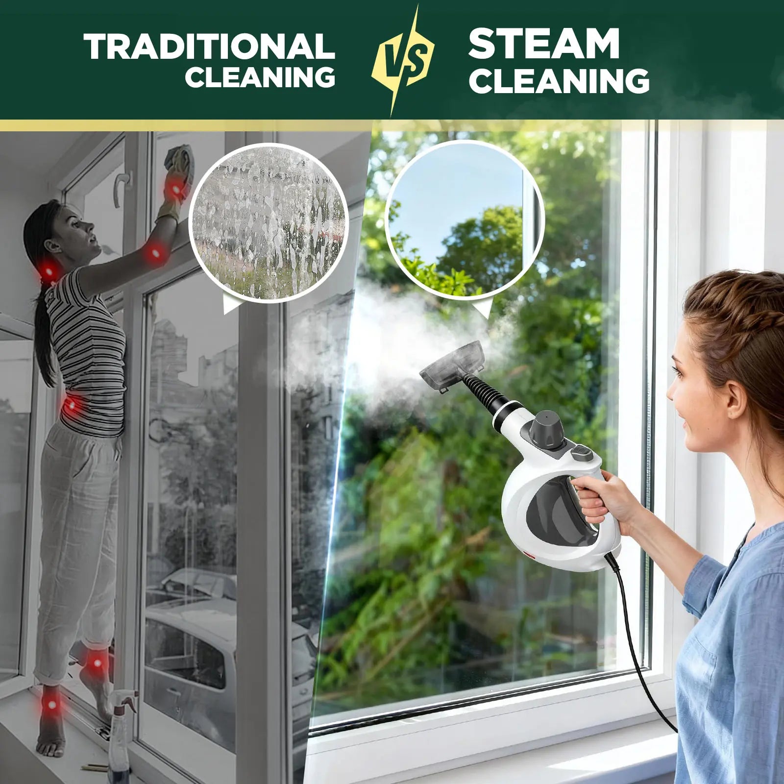 Phueut Pressurized Handheld Natural Steam Cleaner with 12 Replacement Parts - Handheld Steam Cleaning Tool for Home, Kitchen - Ideal Mother'S Day Gift Ideas for Mom, Mothers Day Gift Ideas, Home Accessories,Summerwins Summerwins