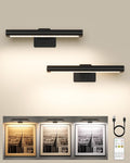 Picture Light for Wall, Rechargeable 2400Mah Battery Lights Wireless with IR Remote, 3 Color & Dimmable Magnetic 7.87'' LED Lights Display for Painting, Living Room, Gallery, Bedroom(Black-2P)
