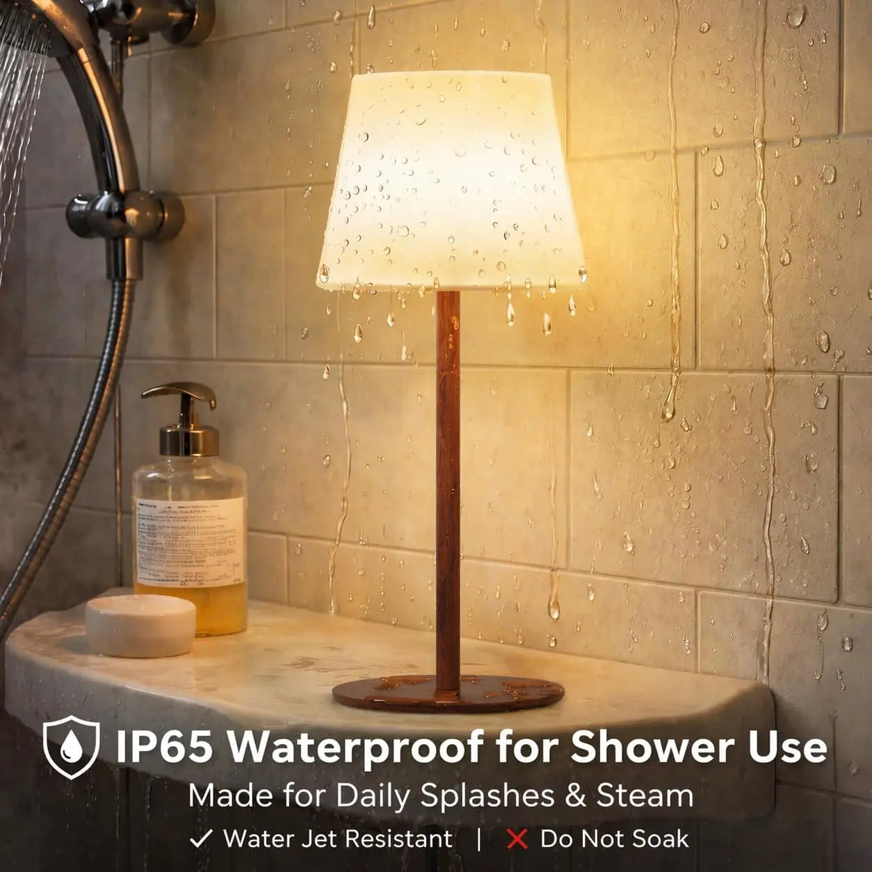 EZVALO Shower Lamp Waterproof, Cordless Table Lamp, 4500Mah Rechargeable Bathroom Lamp, 3 Color Temps Dimmable Touch Mood Light, Spa-Like Shower Light for Bedroom inside Shower Bathtub Patio Bathroom Decor Relaxing Cozy Experience