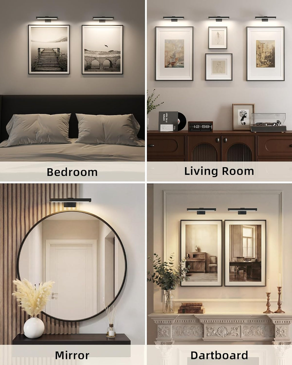 Picture Light for Wall, Rechargeable 2400Mah Battery Lights Wireless with IR Remote, 3 Color & Dimmable Magnetic 7.87'' LED Lights Display for Painting, Living Room, Gallery, Bedroom(Black-2P)