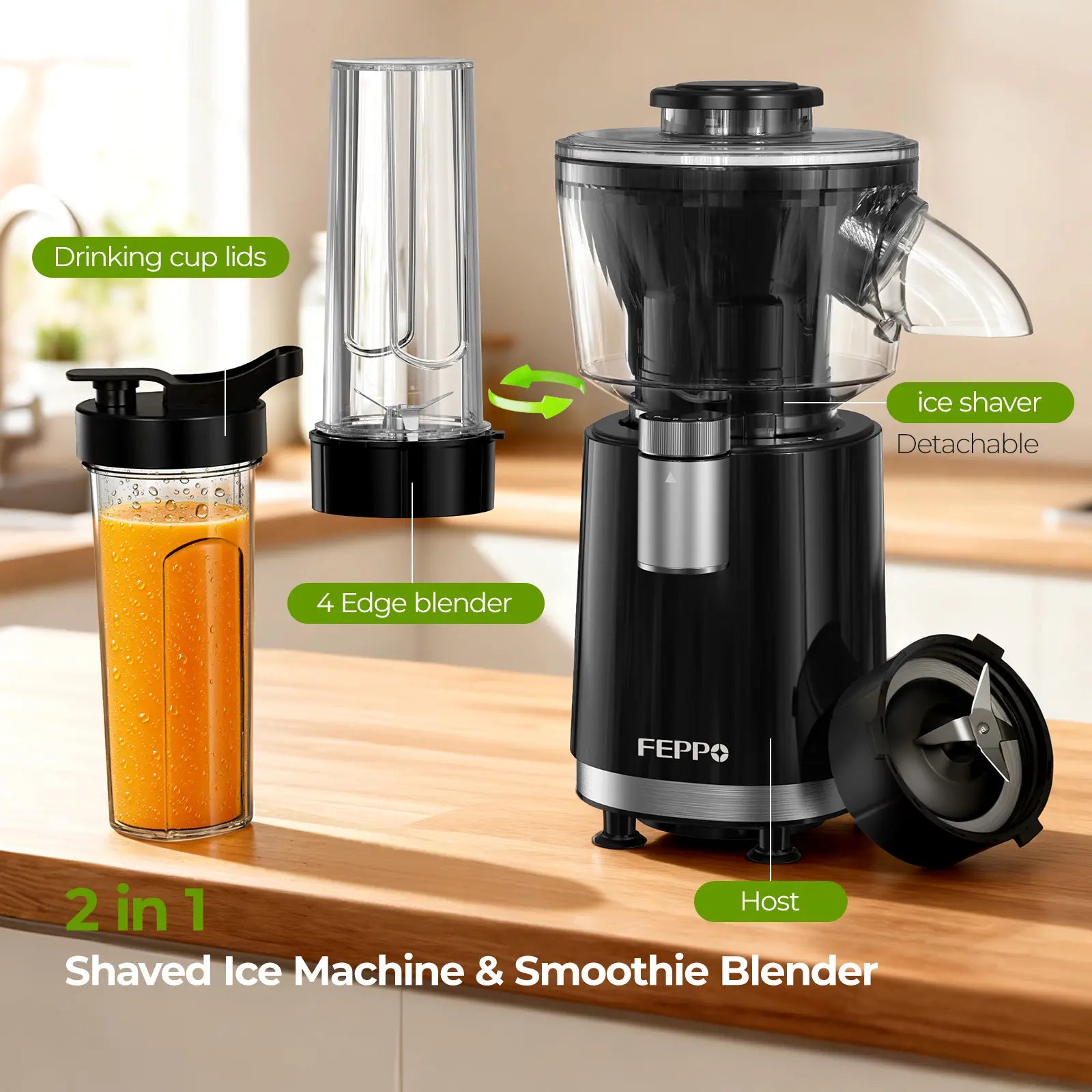 FEPPO Snow Cone Machine & Smoothie Blender 2 in 1, 700W Powerful Shaved Ice Machine Slushine Machine, Healthy Frozen Drink Maker with Stainless Steel Blade & Smoothie Recipe, for Home Kitchen Party Summerwins