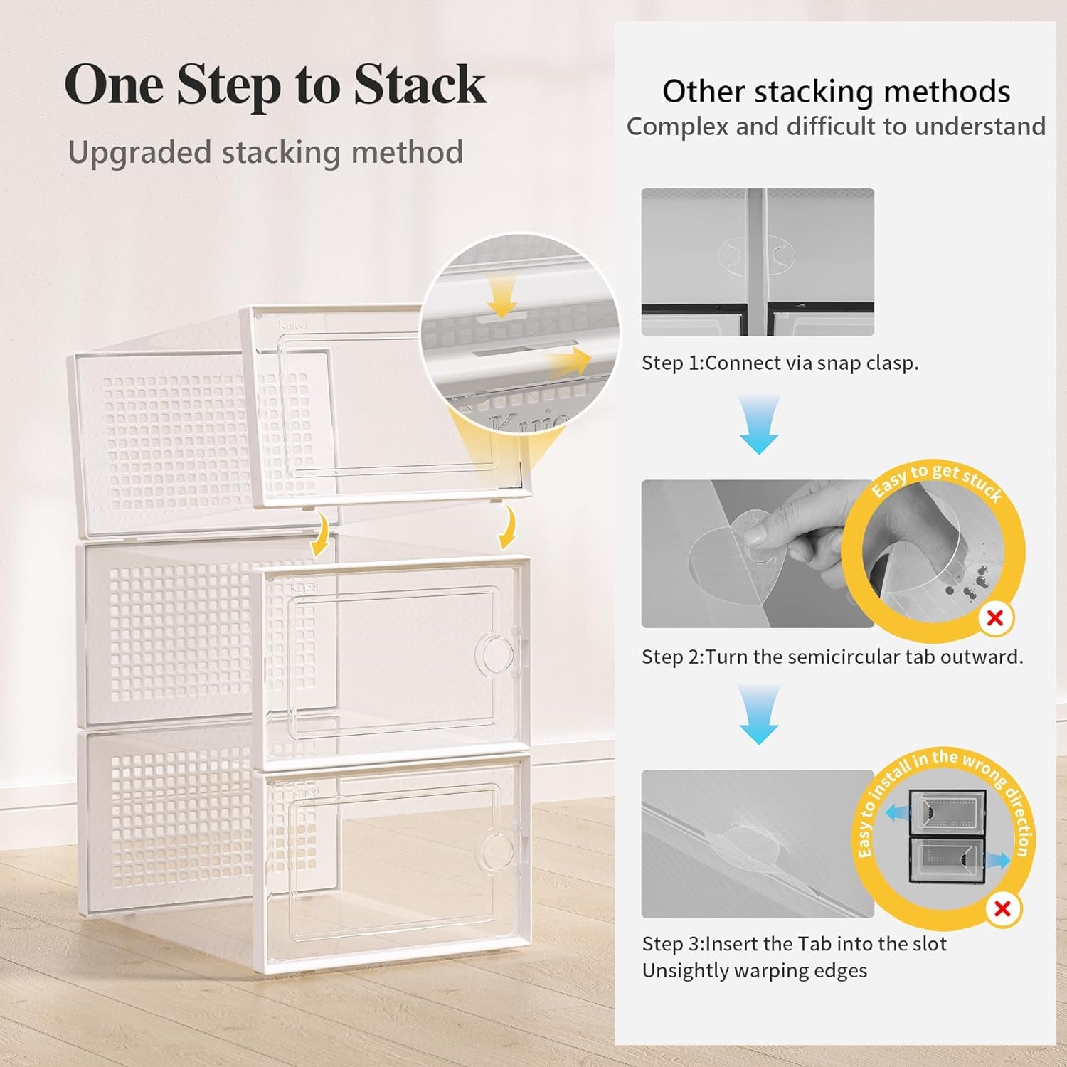 X-Large Shoe Storage Boxes Organizers Clear Plastic Stackable 12 Pack, Shoe Rack & Holder Substitute, Sneaker Containers, Toy Storage Organizer Bins for Entryway, Closet, under Bed, White