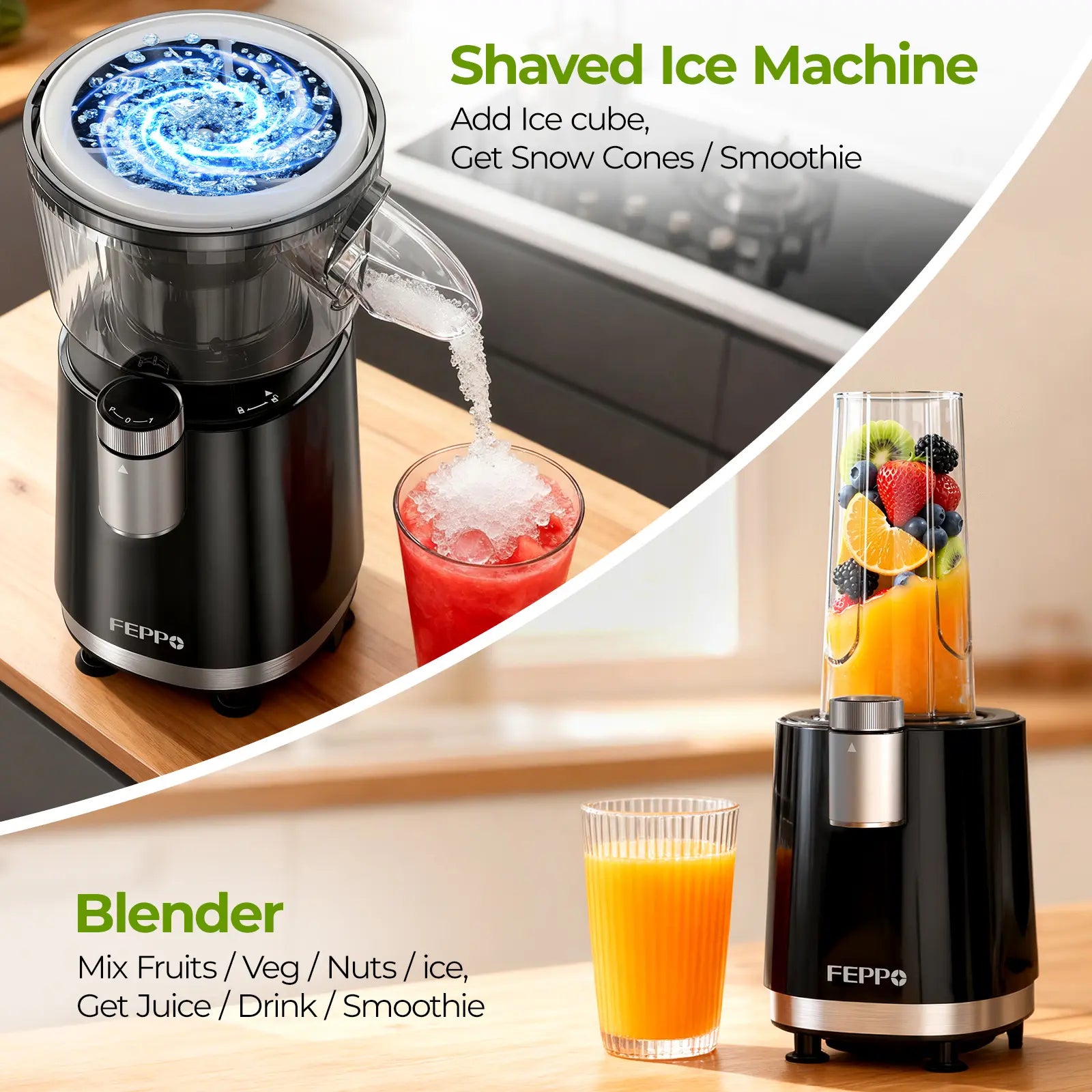 FEPPO Snow Cone Machine & Smoothie Blender 2 in 1, 700W Powerful Shaved Ice Machine Slushine Machine, Healthy Frozen Drink Maker with Stainless Steel Blade & Smoothie Recipe, for Home Kitchen Party Summerwins