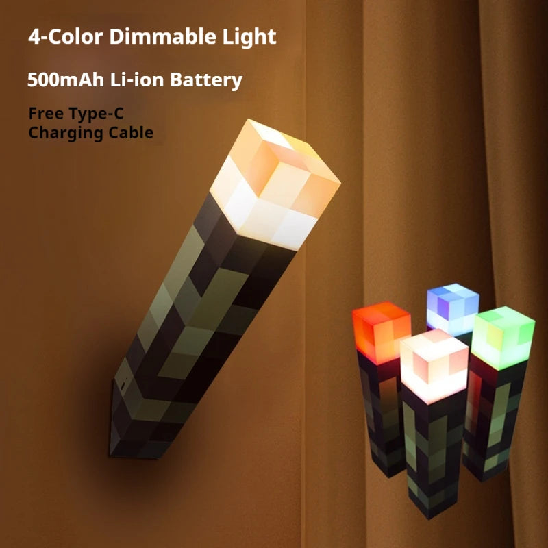 Type-C Rechargeable Mine Brownstone Torch Lamp Gaming Themed Multi-Color LED Night Light Desktop Wall Mount Remote Control Gift
