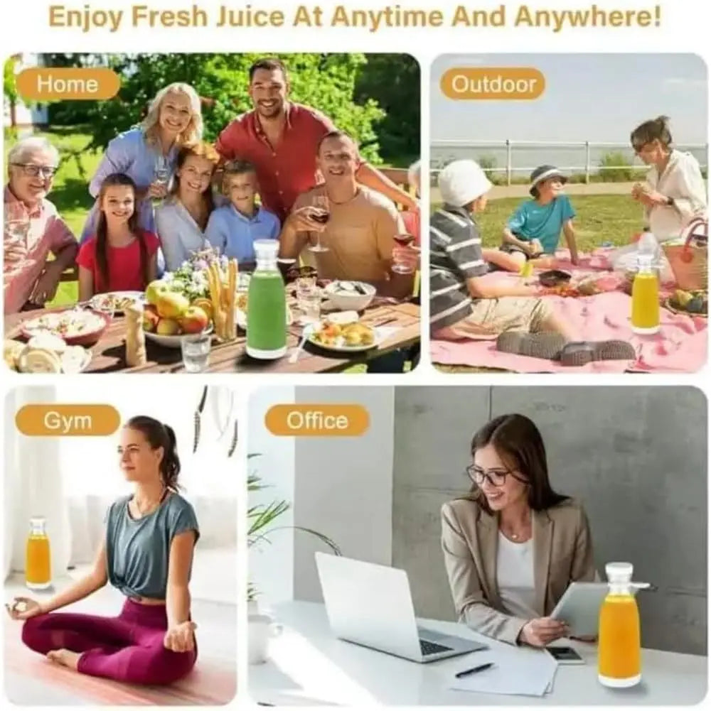 6 Blades 420Ml Portable Juicer Blender USB Charging Wine Bottle Shape Fruit Mixer Mini Electric Juicer Cup for Kitchen Daily Use