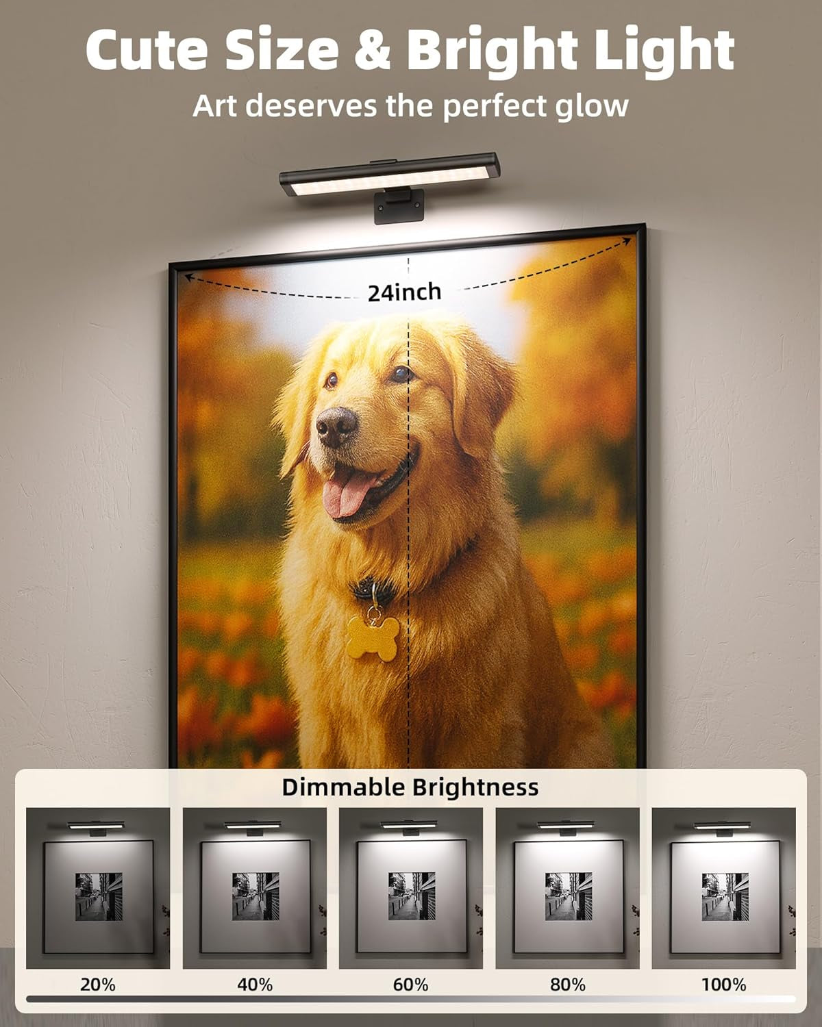 Picture Light for Wall, Rechargeable 2400Mah Battery Lights Wireless with IR Remote, 3 Color & Dimmable Magnetic 7.87'' LED Lights Display for Painting, Living Room, Gallery, Bedroom(Black-2P)