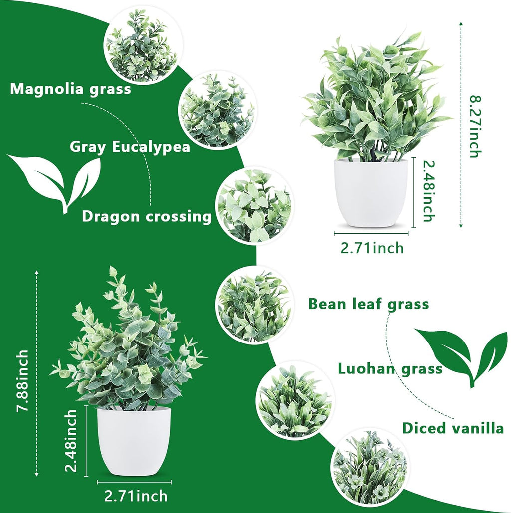 6Pcs Mini Fake Plants Office Decor for Women, Small Artificial Plants Home Spring Decor Living Room, Indoor Small Plant Potted Faux Greenery for Farmhouse Bathroom Decorations