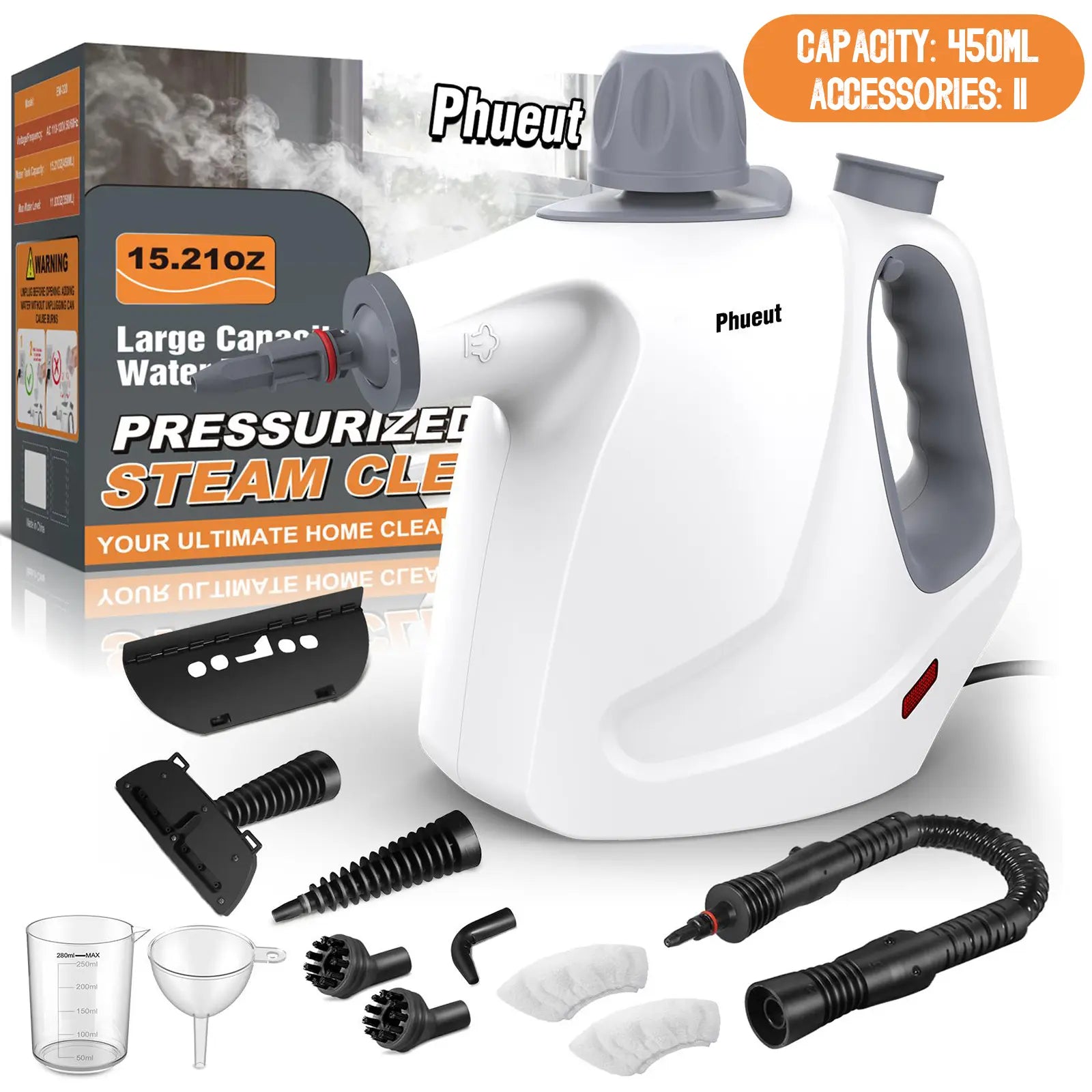 Phueut Pressurized Handheld Natural Steam Cleaner with 12 Replacement Parts - Handheld Steam Cleaning Tool for Home, Kitchen - Ideal Mother'S Day Gift Ideas for Mom, Mothers Day Gift Ideas, Home Accessories,Summerwins Summerwins