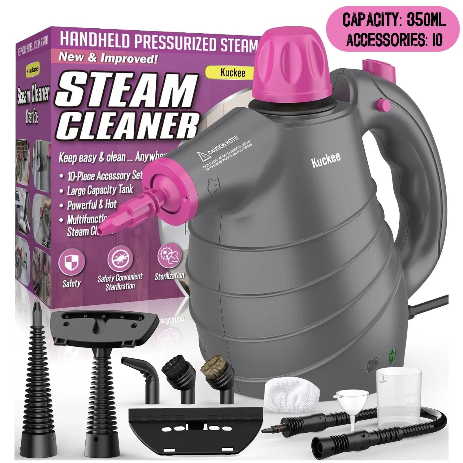 Phueut Pressurized Handheld Natural Steam Cleaner with 12 Replacement Parts - Handheld Steam Cleaning Tool for Home, Kitchen - Ideal Mother'S Day Gift Ideas for Mom, Mothers Day Gift Ideas, Home Accessories,Summerwins Summerwins