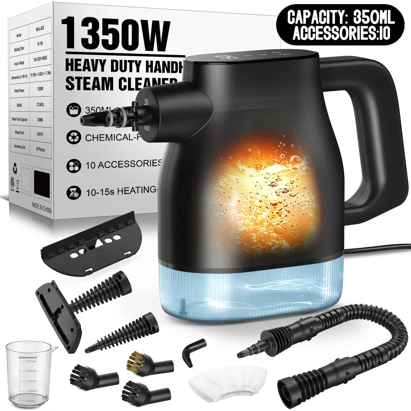 Phueut Pressurized Handheld Natural Steam Cleaner with 12 Replacement Parts - Handheld Steam Cleaning Tool for Home, Kitchen - Ideal Mother'S Day Gift Ideas for Mom, Mothers Day Gift Ideas, Home Accessories,Summerwins Summerwins