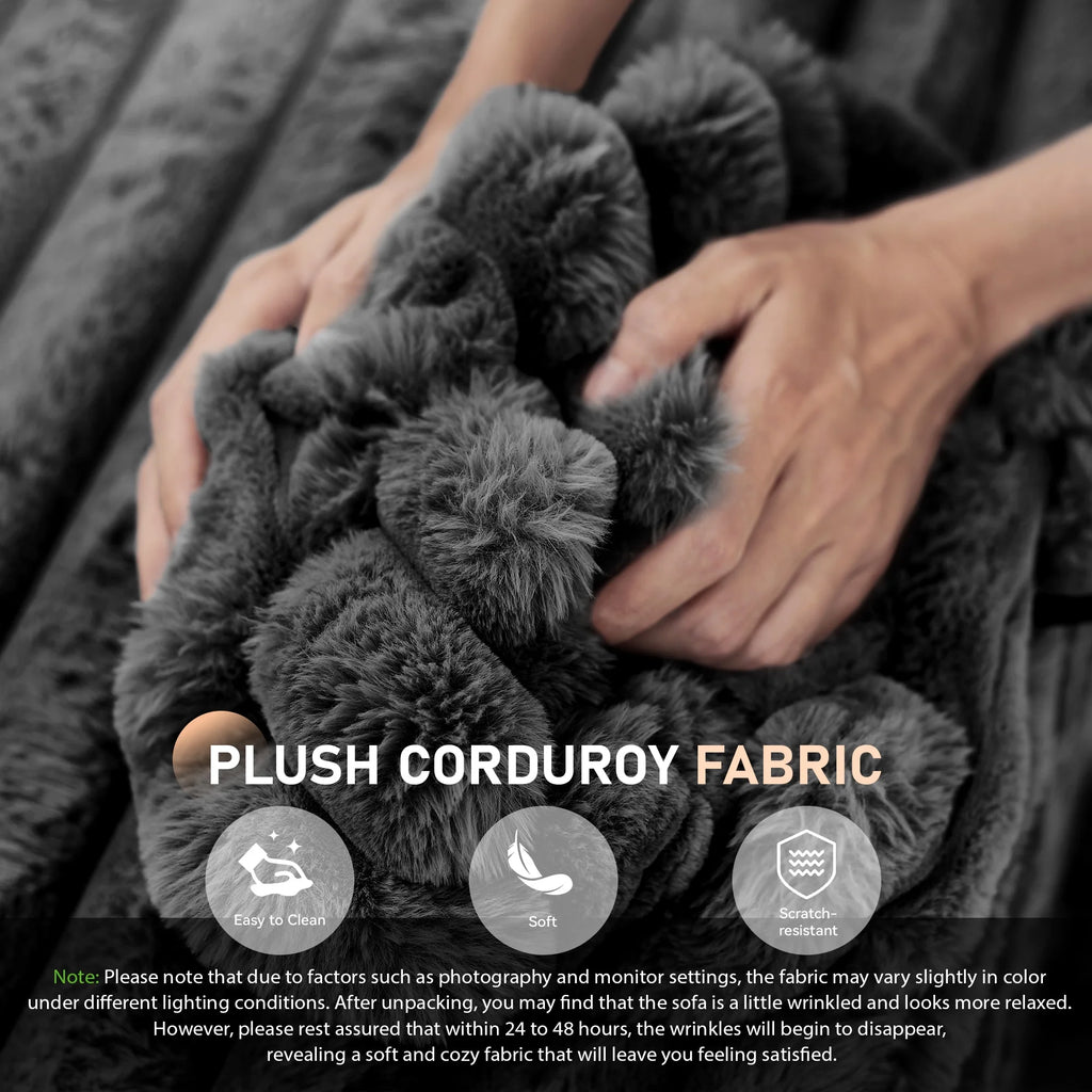Oversized Chaise Lounge Chair Indoor Furniture, No Assembly Required, Plush Corduroy Upholstered Sofa Bed Cozy Sleeper Couch for Living Room, Bedroom, Black