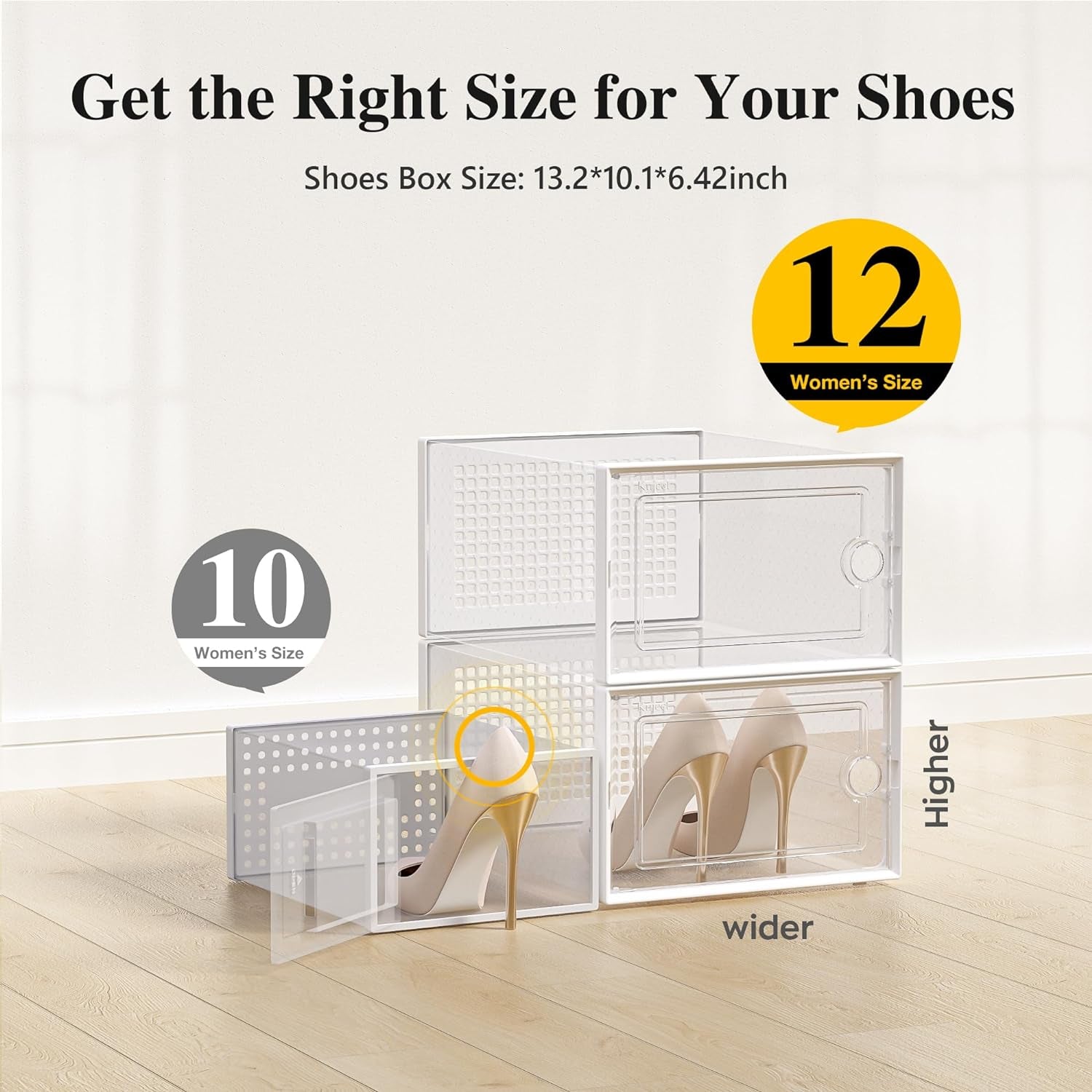 X-Large Shoe Storage Boxes Organizers Clear Plastic Stackable 12 Pack, Shoe Rack & Holder Substitute, Sneaker Containers, Toy Storage Organizer Bins for Entryway, Closet, under Bed, White