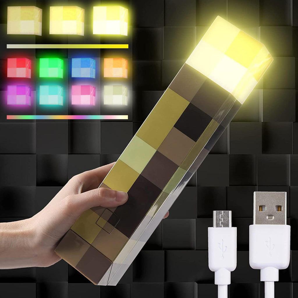 Light-Up Wall Torch - Batteries & USB Pluggable Night Lamp - Hand Held or Wall Mount Lighting Torch （7-Color Night Light）